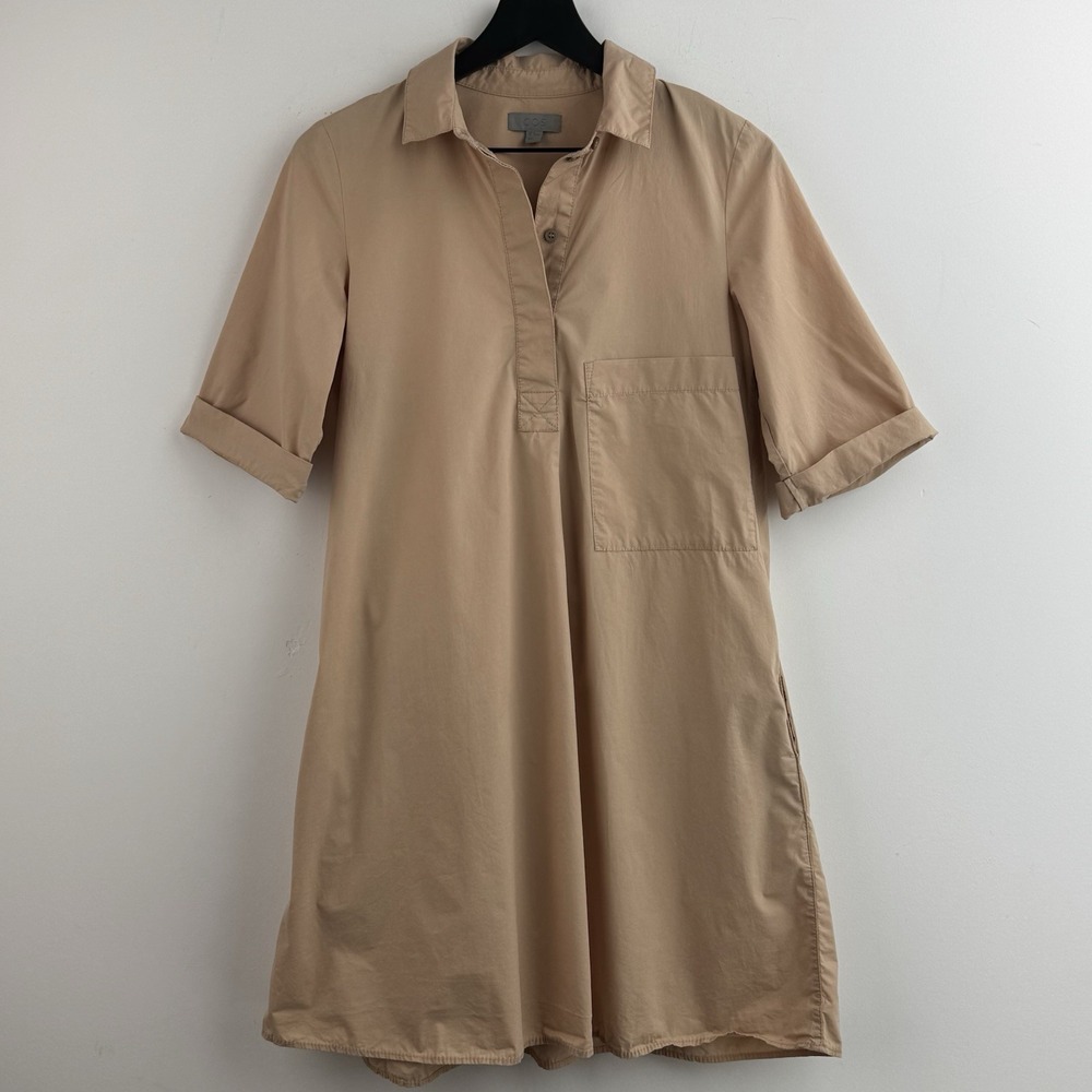 COS Shirt Dress Women's US 2 Peach Cotton Stretch Short Sleeve Minimalist Pocket